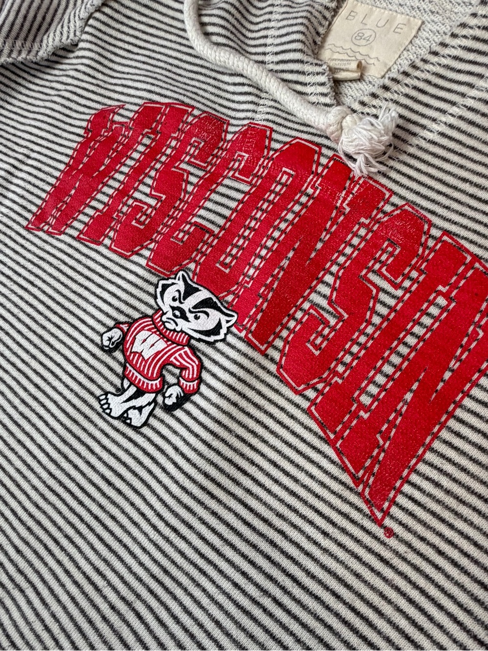 Vintage‎ Y2K Wisconsin Badgers Striped Hoodie Raw Hem Blue 84 Size 2X